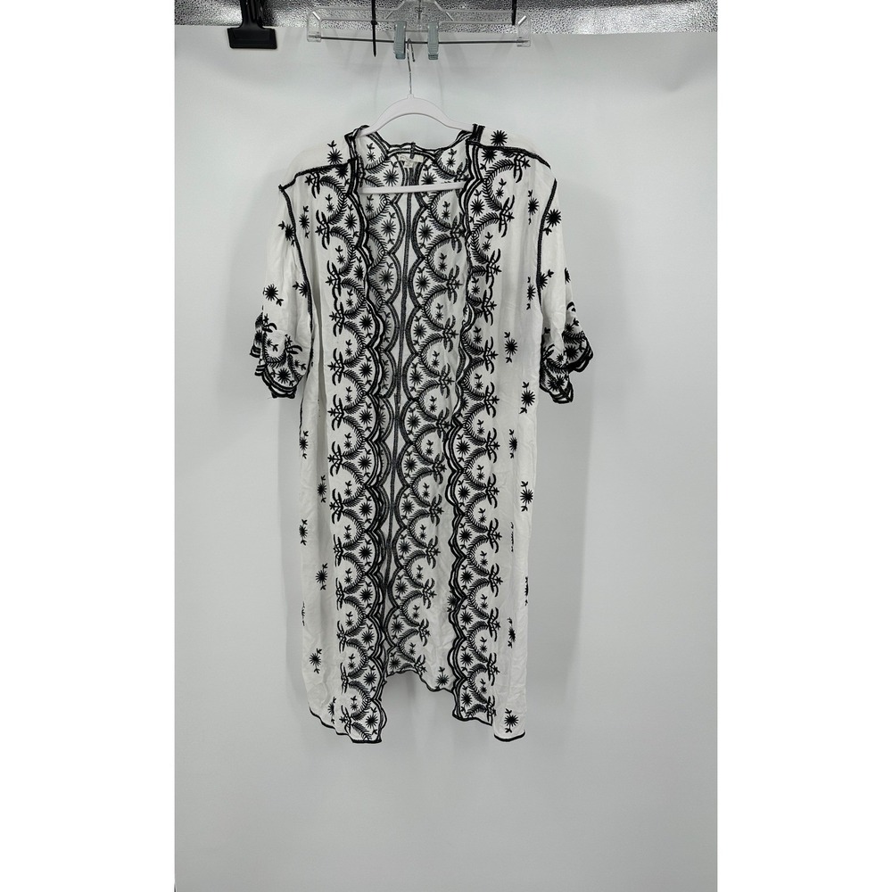 Womens Boho‎ Embroidered Kimono Size M Open Front Resort Folk Coastal Grandma